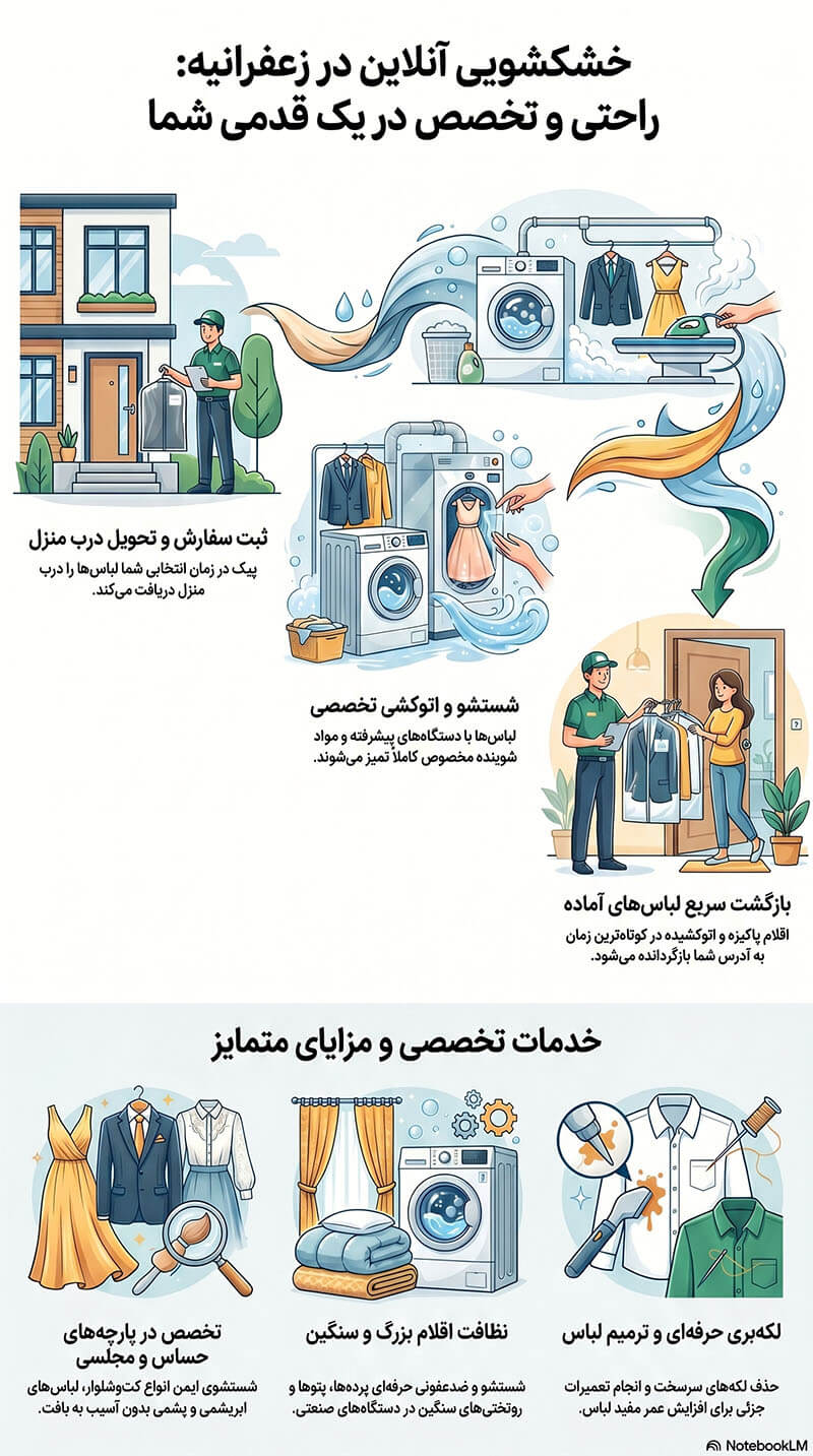 خشکشویی آنلاین در زعفرانیه 100 درصد تضمینی + لیست تعرفه ها 3 اینفوگرافیک خشکشویی آنلاین در زعفرانیه