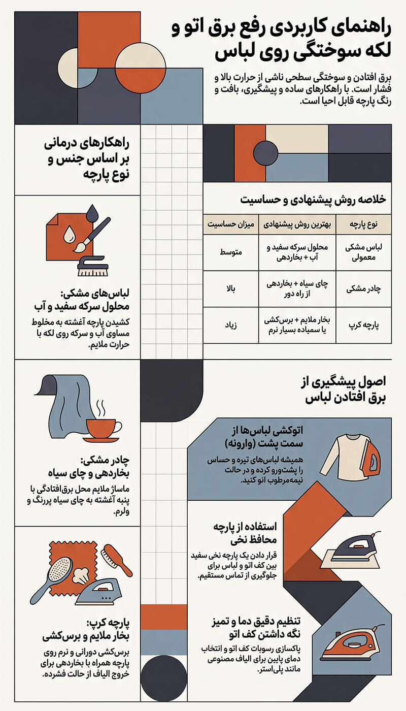 از بین بردن برق اتو روی لباس: آموزش کاربردی + (معرفی محلولهای معجزهگر خانگی) 3 راهنمای رفع برق اتوی لباس